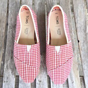 New TOMS Red Gingham Cherry Tomato Plaid Flats Shoes 6